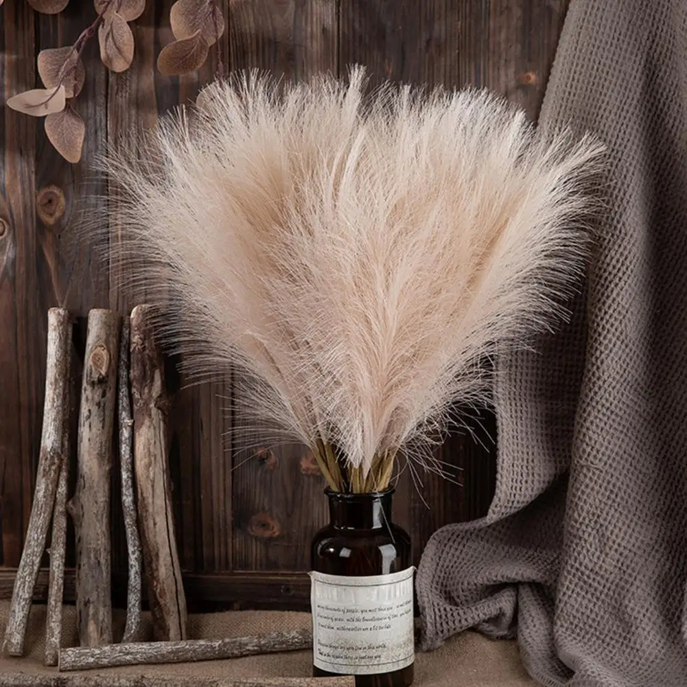 50CM 10PCS Fluffy Pampas Grass Boho Decor Flower Fake Plant Reed Simulated Wedding Party Home Decoration Artificial Flowers