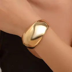 Lacteo New Release Gold/Silver Color Smooth Women's Open Cuff Bracelets Vintage Lrage Bangles For Girls Elegant Party Jewelry