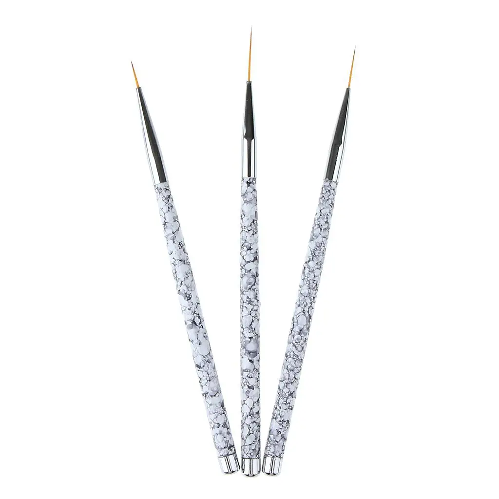 

3Pcs Liner Brush (11/15/20mm) Marble Pattern Handle Salon Nail
