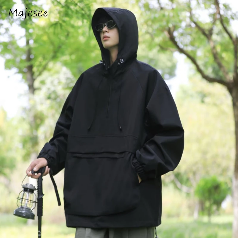 

Autumn Jackets Men Hooded Front Pockets Baggy Outwear Stylish All-match European Style Parachute Handsome Casual Rib Sleeve Ins