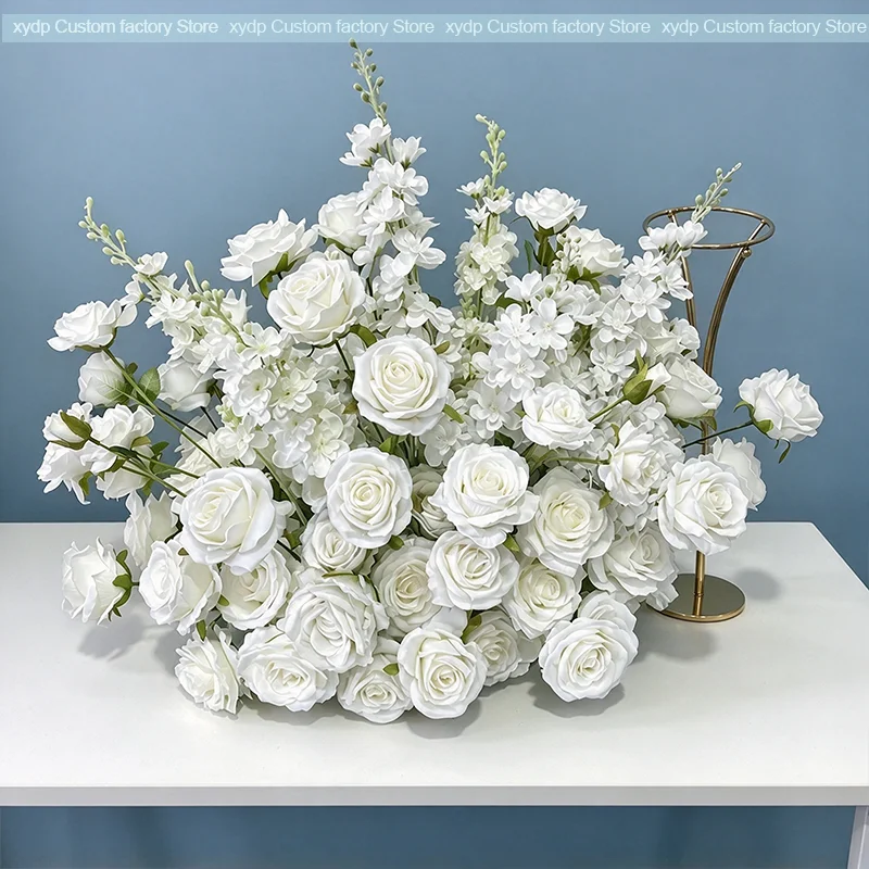 Künstliche Blumenarrangements aus Burgunderrosen und Delphinien, Tischdekoration für Hochzeiten, Blumenball, Blumenstrauß für Partys, Heimdekoration, Requisiten – Detail 6