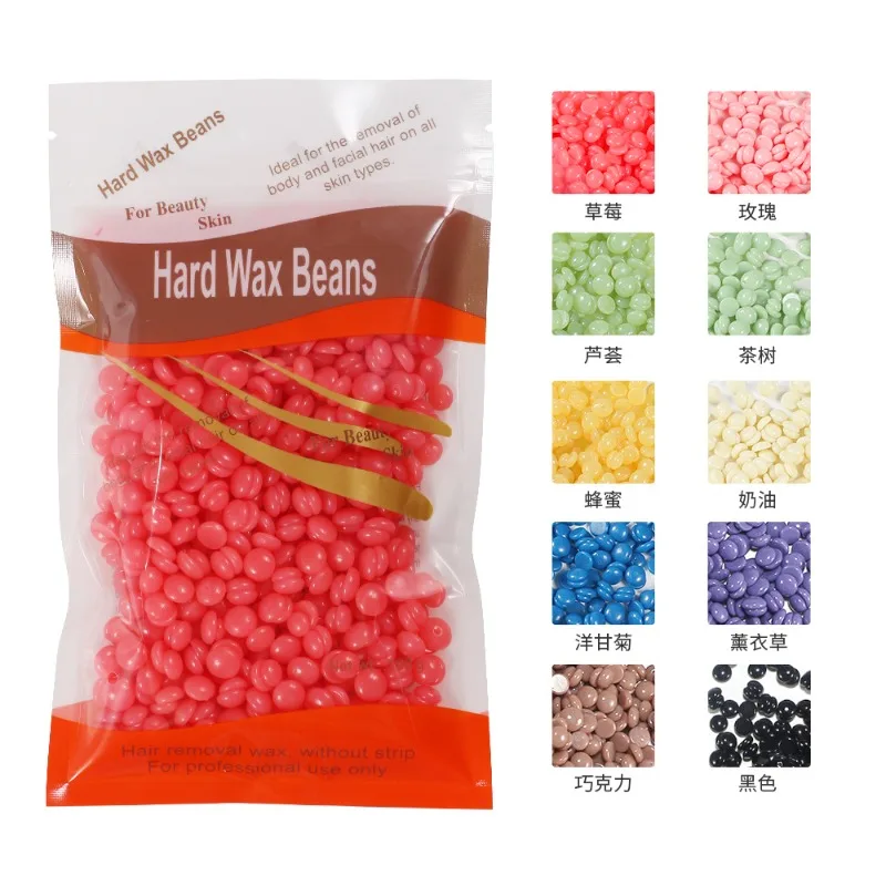 

100g Paperless Hair Removal Wax Bean Solid Hard Wax Bean Therapy Wax Granules Full-body Hair Removal Amber 10-color Orange Bag