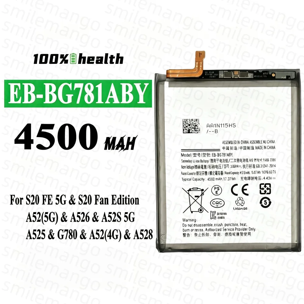 Replacement Battery for Samsung S20 FE/A52/S7/S21 FE/S21/Note10+/S22 Li-Polymer Repair Battery