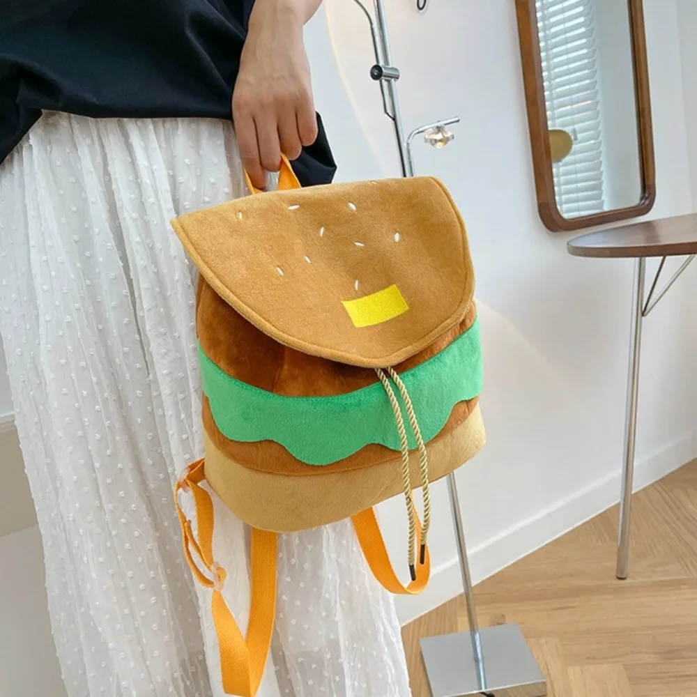 Large Capacity Hamburger Backpack Cartoon Hamburger Adjustable Drawstring School Bag Multi-Function Parent-child Backpack Kids