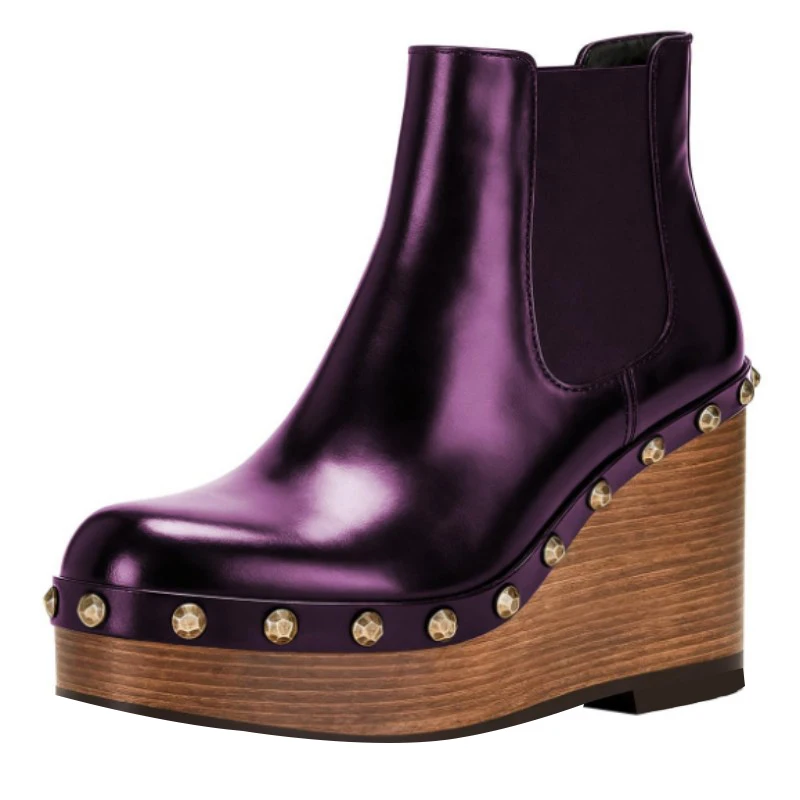 

DIZHUANG Sexy women's high-heeled boots. Purple (black) leather boots. About 15cm heel height. Wedges platform boots. SIZE:34-46