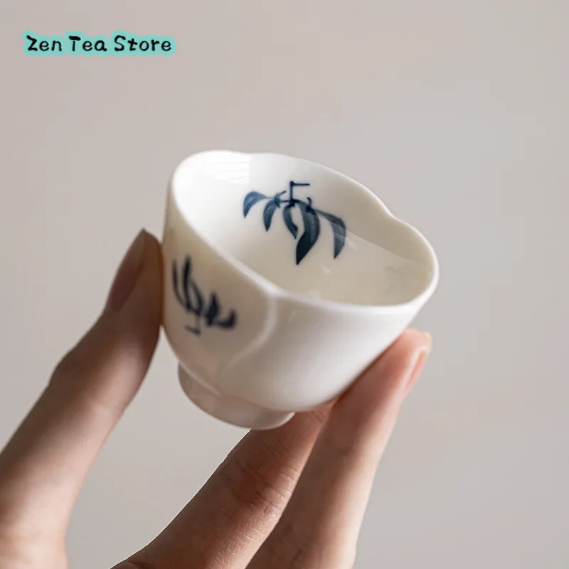 Pure Hand-painted Butterfly Orchid Ceramic Tea Cup Household Trumpet Sample Tea Cup Creative Single Hostess Cup Kung Fu Tea Set