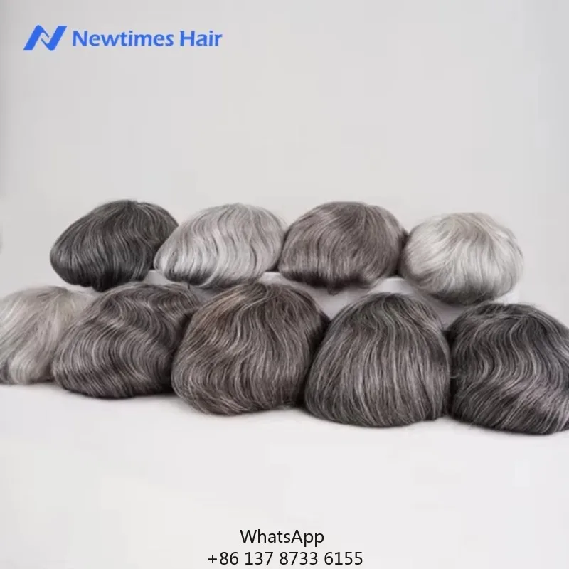 

Newtimeshair Hot Selling 0.06MM Skin Grey Hair Men Toupee 100% Density Hair Replacement