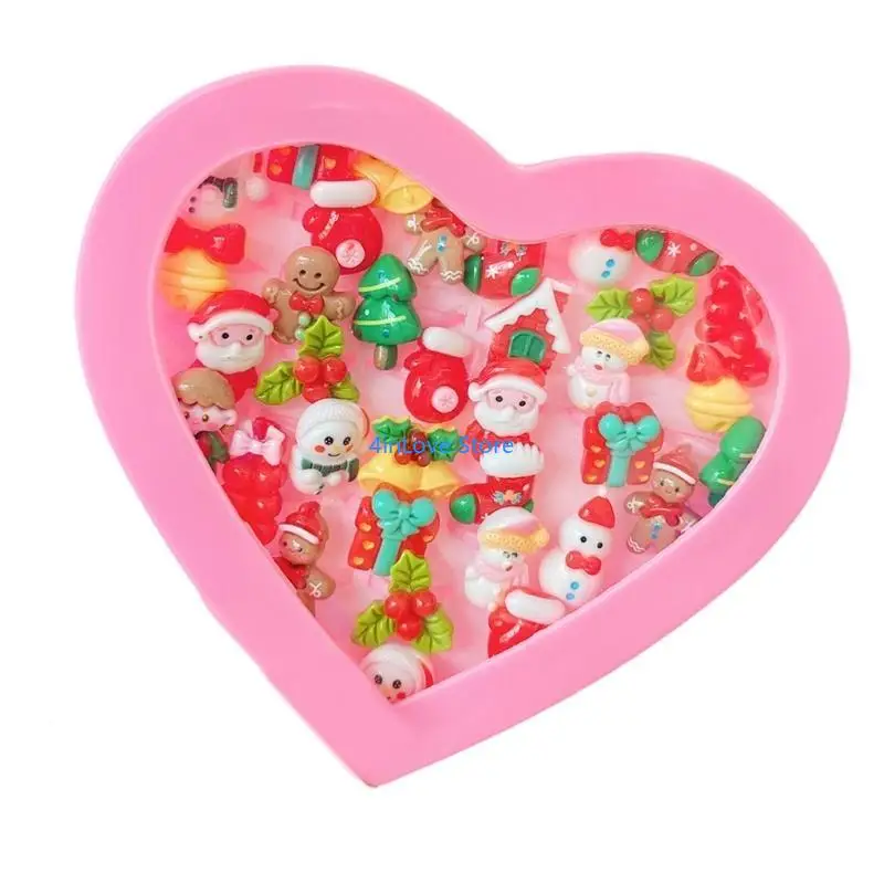 T4MD Children's Assorted Christmas Rings Set Open Rings for Holiday Dress Up Play