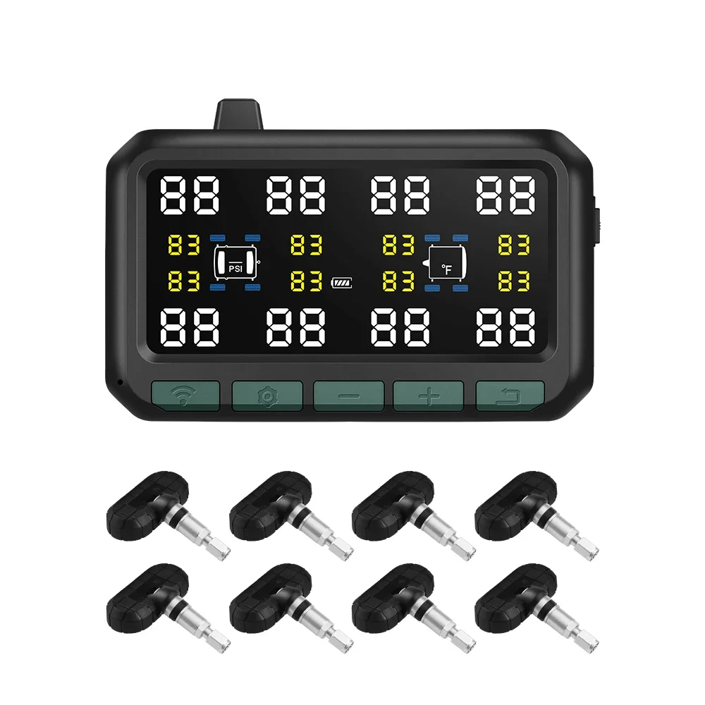 

RVTPMS 4 6 8 Tire Pressure Monitoring System Tire Pressure Gauge Compatible Trailer Truck Psi Air Leak Alarm