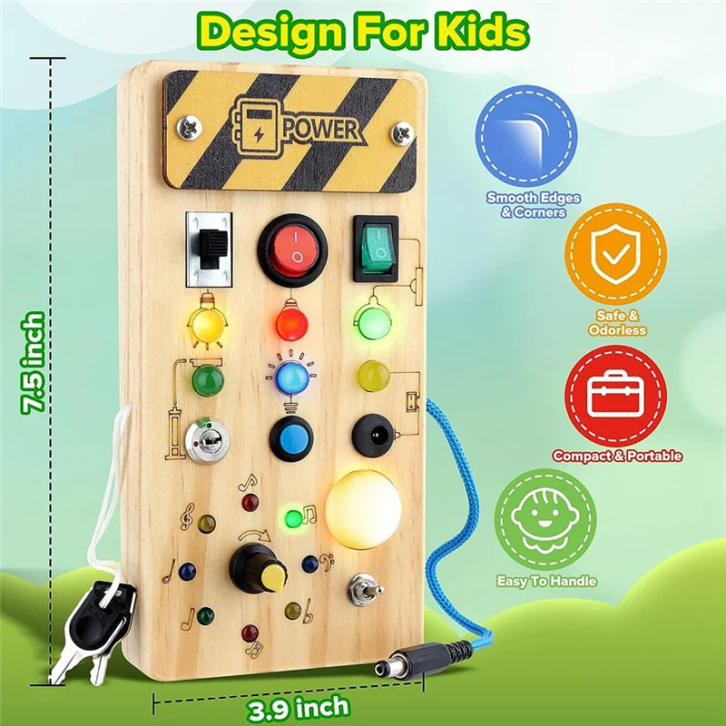 Wooden Busy Board Toys ,Toddler Busy Board Toys with Light Switch Toy for Activity,Christmas & Birthday Gift