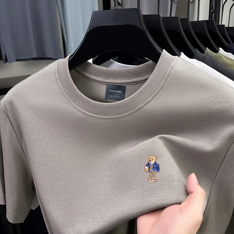 Designer-Sommer-Herren-Kurzarmhemd mit Rundhalsausschnitt, Teddybär-Stickerei, Baumwoll-T-Shirt, vielseitige Freizeitkleidung für den Alltag. – Detail 10