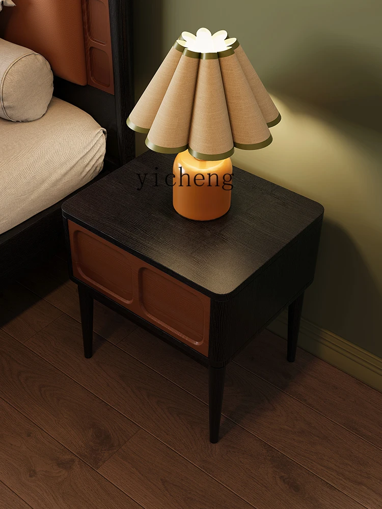 CZ French Retro Bedroom Nightstand Small Apartment Black Storage Cabinet Organizer