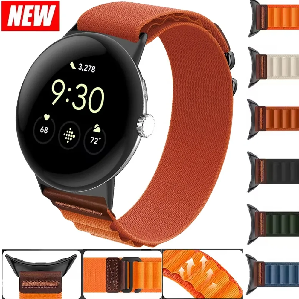 Bracelet Original Alpine en Nylon et Cuir pour Google Pixel Watch 4 3 45mm 41mm, Bracelet de Remplacement Tendance pour Google Pixel Watch 4 3 2 1
