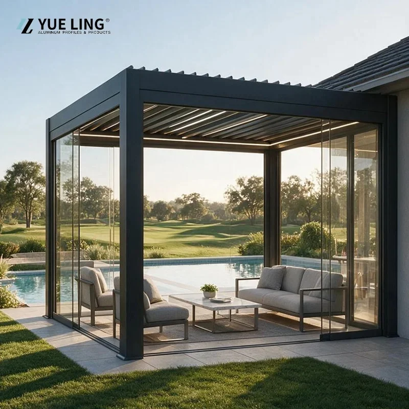 Custom Waterproof Motorized Aluminum Bioclimatic Pergola Louvers Powder Coated Eco-Friendly Customizable Sizes Balcony
