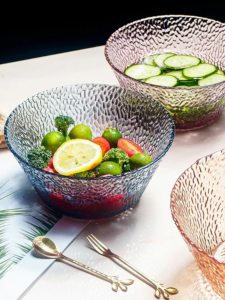 1300ml Nordic Clear Glass Salad Bowl Household Single Fruit Large Bowl Creative Cute Cutlery