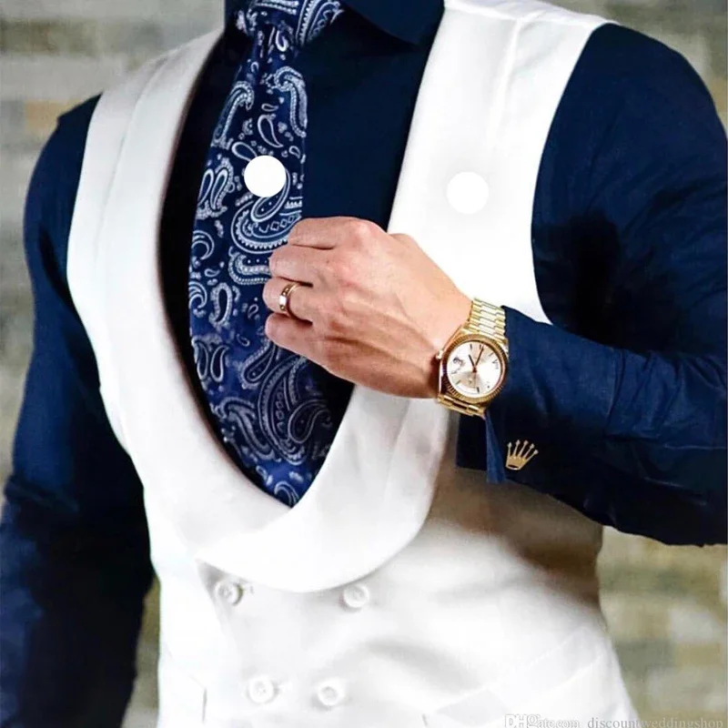 White Men Vest with Double Breasted for Wedding Groom Slim Fit One Piece Custom Casual Waistcoat V Neck Groomsmen Suit Coat