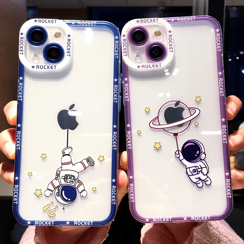 Soft Transparent Astronaut Phone Case For iphone 11 12 13 14 Pro Max XS X XR 7 8 Plus Shockproof Bumper Silicone Cases Cover