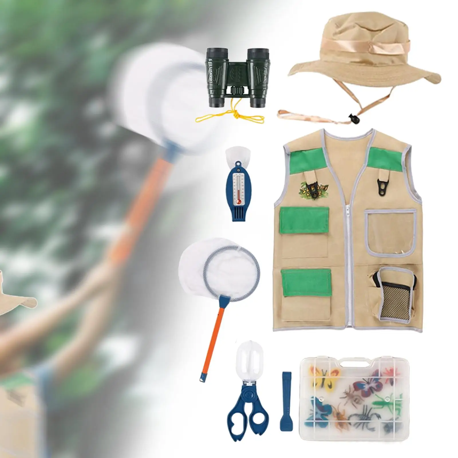 16Pcs Children Toys Explorer Kits Role Play Cargo Vest and Hat Explorer Kits for Zoo Keeper Kids Children Park Ranger Boys Girls