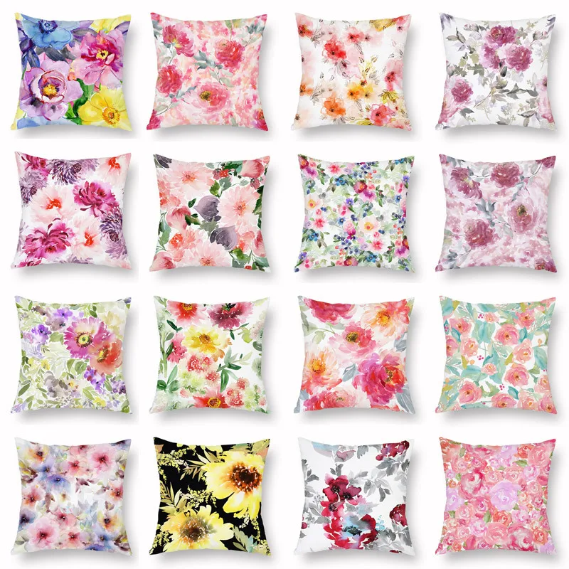 

Spring Watercolor Floral Pillowcase Bohemian Rose Decorative Pillowcases Sofa Living Room Bed Pillow Case Home Decor 18x18 In