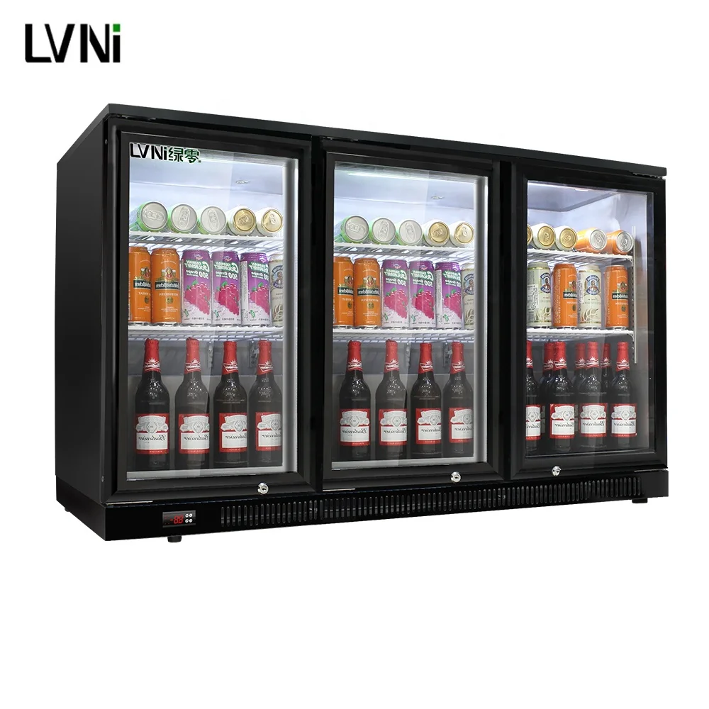 Stainless Steel Mini Fridge 3 Door Air Cooled Digital Control Automatic Defrost Back Bar Beer Bottle Cooler for Club Bar