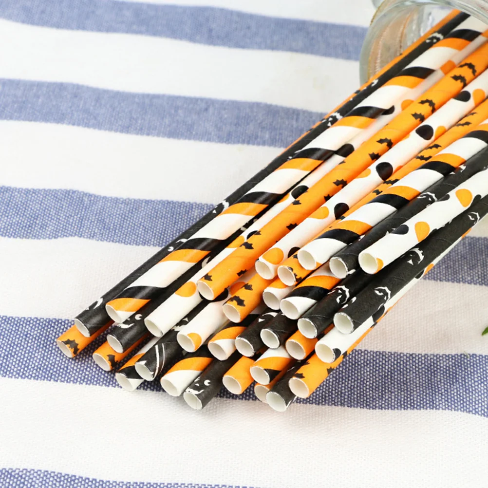 

50Pcs Bat Pattern Paper Straws Creative Environmentally Friendly Decorative Drinking Straws for Halloween Party Birthday Wedding