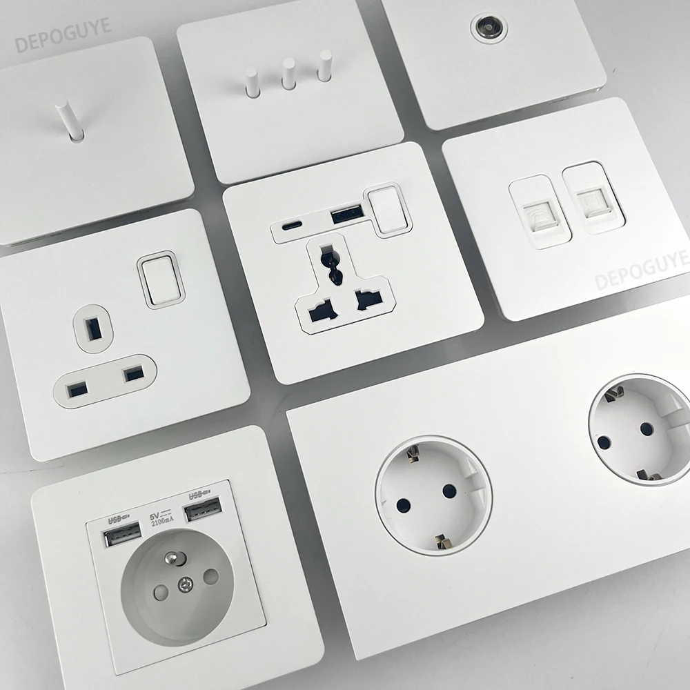 العتيقة الفولاذ المقاوم للصدأ لوحة الجدار مصباح التبديل ، تبديل التبديل ، الاتحاد الأوروبي USB التوصيل المقبس ، 220 فولت ، الكهربائية على وخارج ، الأبيض