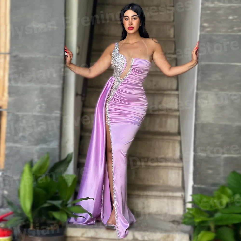 Elegante Meerjungfrau Damen Abendkleider One Shoulder Prom Kleider Vestidos De Fiesta Perlen Seitenschlitz Maßgeschneiderte Robe De Soirée