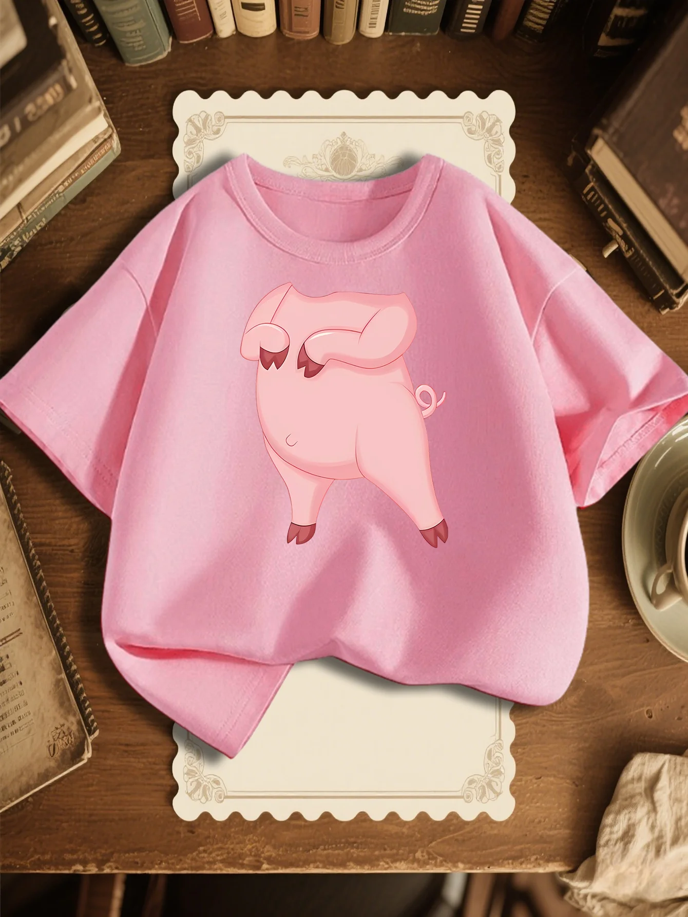 Cute Cartoon Dabbing Pink Pig Print Graphic Kids Tee Boys Girls Family Matching Cotton Crew Neck Short Sleeve Soft Summer Tee