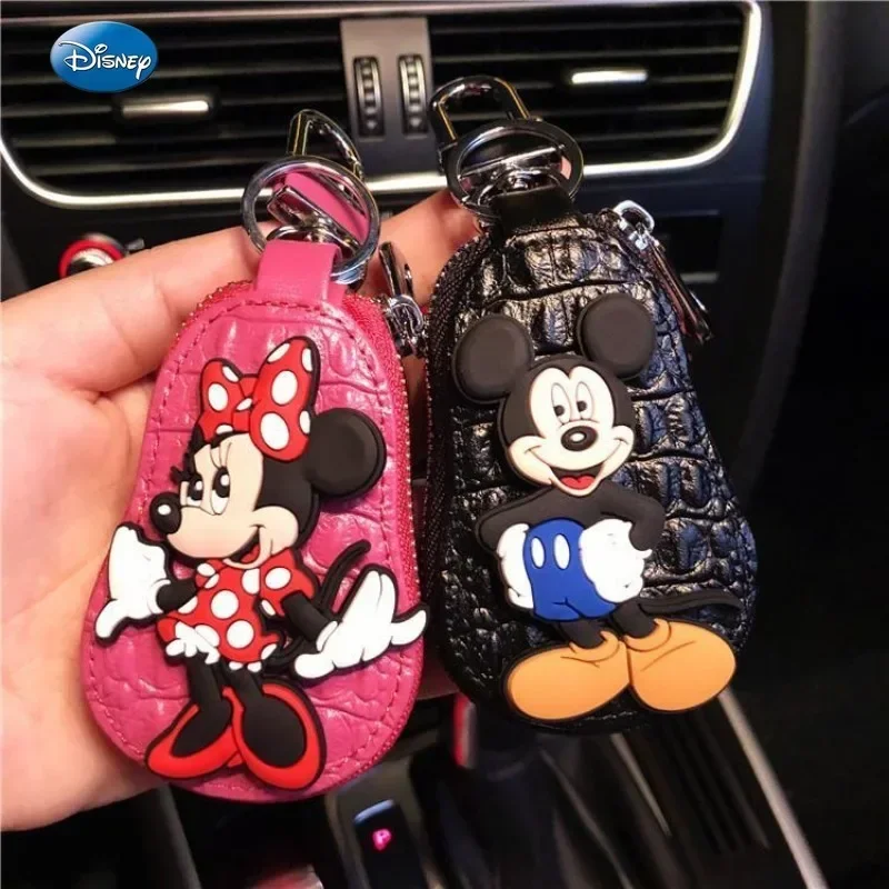 Disney Car Interior Cute Mickey and Minnie Leather Car Key Case Ladies Car Key Cover Universal Car Key Protective Cover