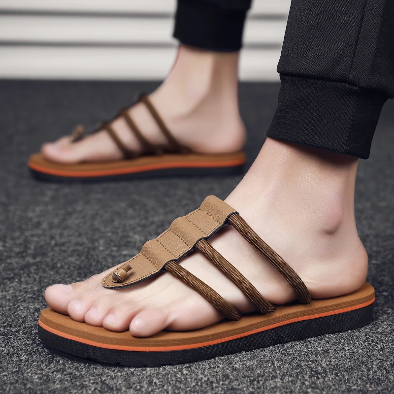 2023 Summer Men Flip Flops Platform Beach Sandals Anti-slip Roma Flat Shoes Trendy Beach Slipper For Men