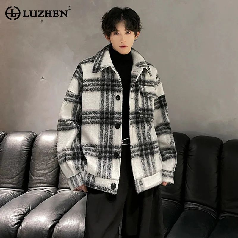 

LUZHEN 2025 Autumn Winter New Checked Printed Handsome Casual Woolen Jacket Men's Korean Fashion Elegant Temperament Coat JY4906