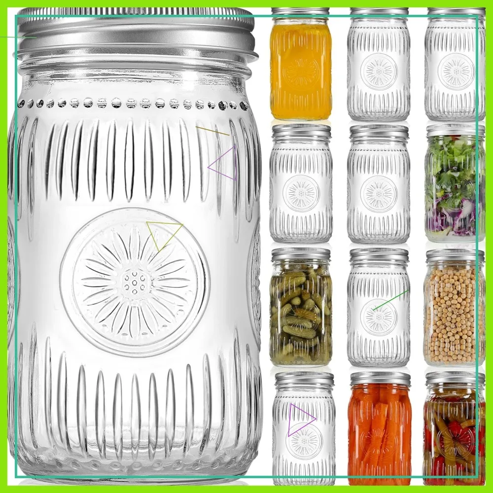 

12-Pack 32 oz Wide Mouth Mason Jars with Airtight Lids - Glass Canning Jars for Food Storage, Pickling, Crafts & DIY Projects