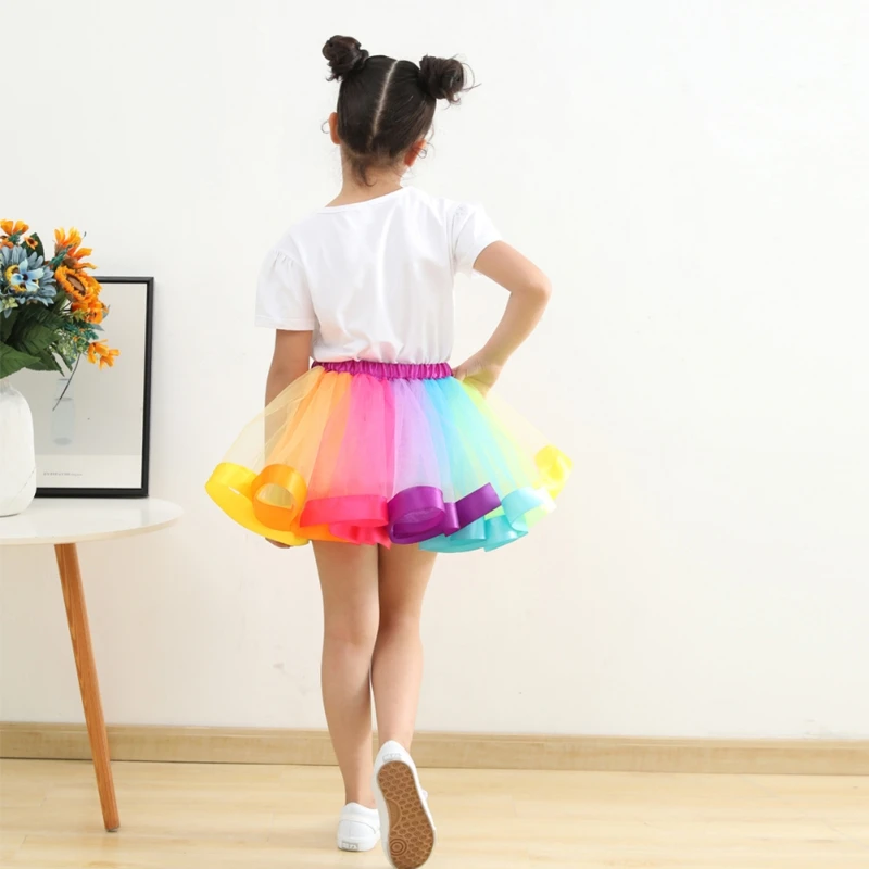 Bambini Mini gonne di Tulle Party Dance Tutu gonna neonata gonne principessa Bowknot Pettiskirt arcobaleno ragazze abbigliamento per bambini