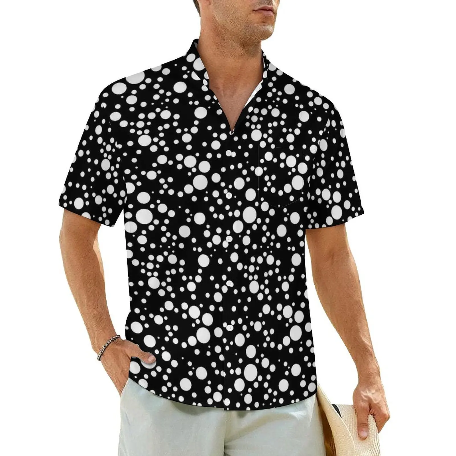 

White Polka Dot Beach Shirt Men Vintage Print Vintage Casual Shirts Hawaiian Short Sleeve Harajuku Graphic Plus Size 4XL Blouses