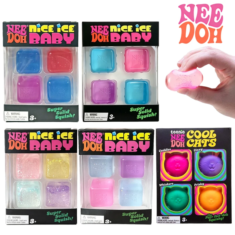 Needoh Nice Ice Mini Transparent Maltose Filled Squish Cube Slow Rising Tactile Fidget Squeeze Toy Soothing Anxiety Relax Gift