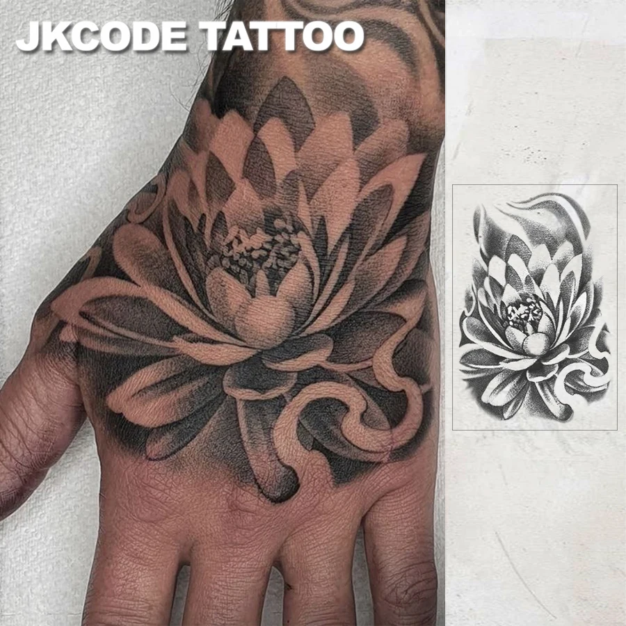 

Полупостоянные татуировки с водонепроницаемым дизайном, татуировки в стиле ретро граффити - Узор лотоса на спине руки - Модные мужские татуировки - Временные татуировки на шее, руки и пальцы, которые длины в течение 15 дней