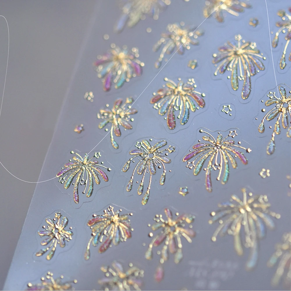 Naklejki na paznokcie 5D z efektem fajerwerków, kolorowe, błyszczące, olśniewające, naklejki-slajdery z fajerwerkami, naklejki foliowe do manicure na Chiński Nowy Rok