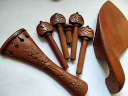 1 Set Carved Jujube Violin Fitting4/4 with Pegs End Pin Tailpiece and Chin Rest