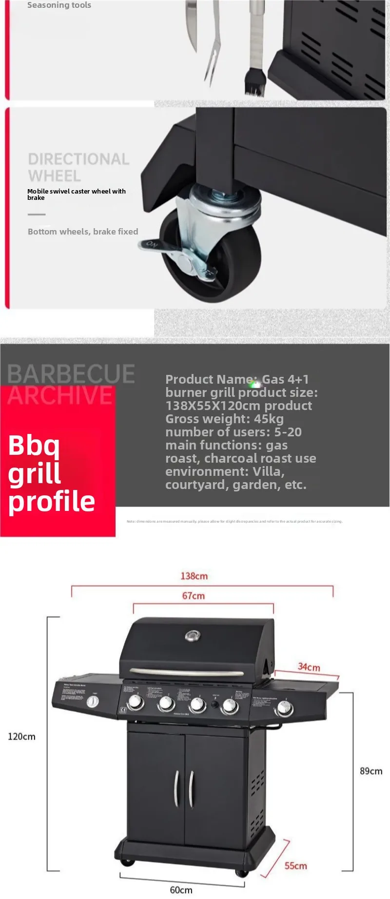 شواية حديقة منزلية خارجية تعمل بالغاز فيلا حديقة شواية الحساء الأمريكية أكثر من 10 أشخاص #4