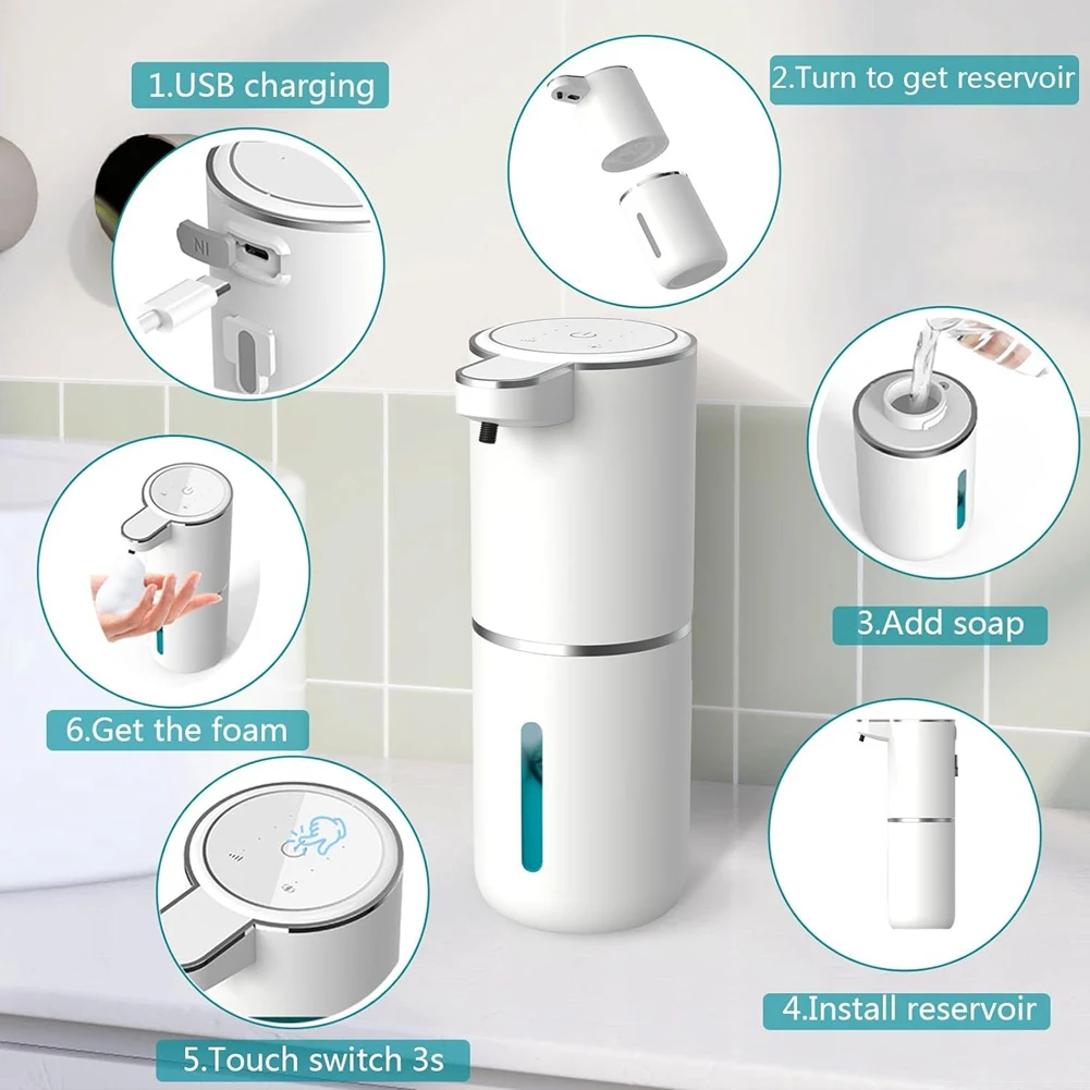 A53I Automatic Soap Dispenser - Touchless Foaming Soap Dispenser 400Ml USB Rechargeable Dispenser for Bathroom