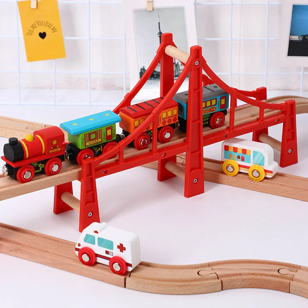 Wooden Raised Bridge Tracks Railroad Bridge Train Accessories Set Rail Bridge Overpass Model Toys Train Track Bridge