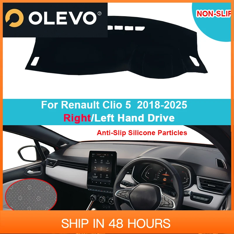 جديد غطاء لوحة سيارة DashMat لرينو كليو 5 2018-2021 2022 2023 2024 2025 الفانيلا الجلد المدبوغ البوليستر السجاد كيب حامي S #1