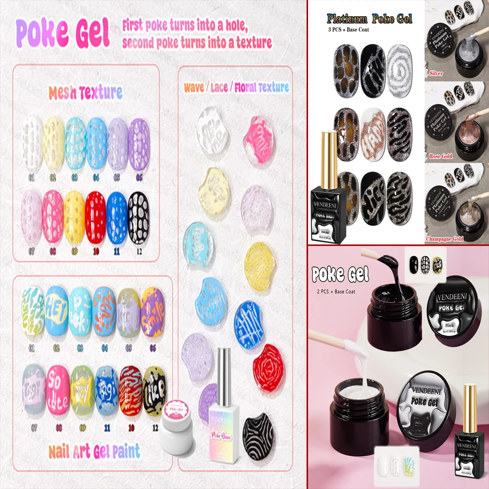 

Vendeeni Rainbow Poke Poke Gel Nail Polish UV LED Soak Off Lace Hole Wave Bubble Painting Hollow Nail Varnish TPO/HEMA FREE
