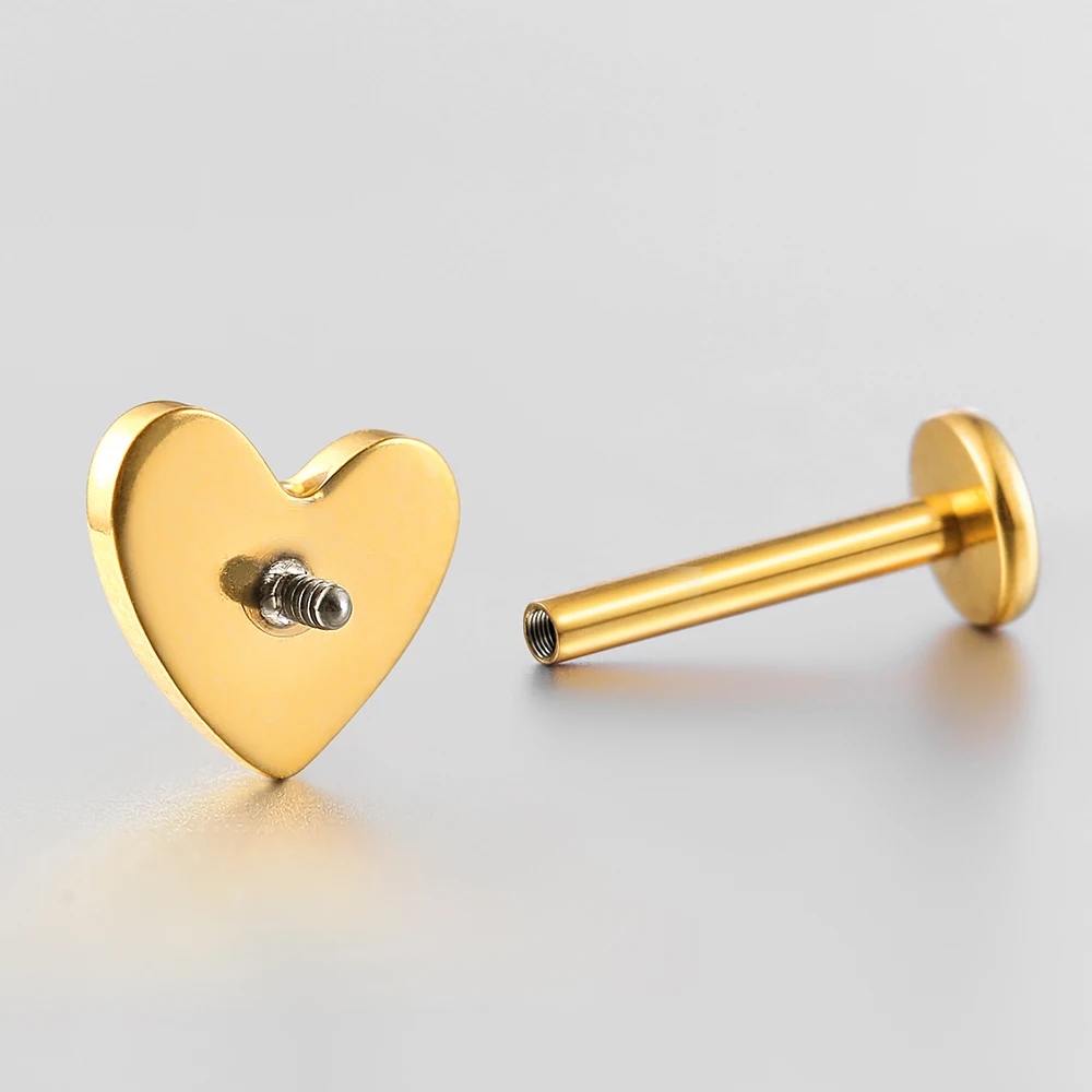 Titanium Shell Heart Flat Back Labret Piercing Studs, Body Jewelry