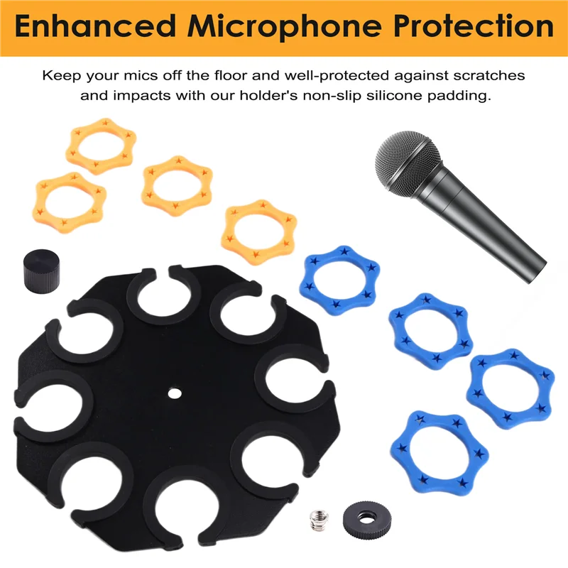 

Multi Mic Holder For Wired And Wireless Mics, Organizes Up To 8 Mics, Black-AT20