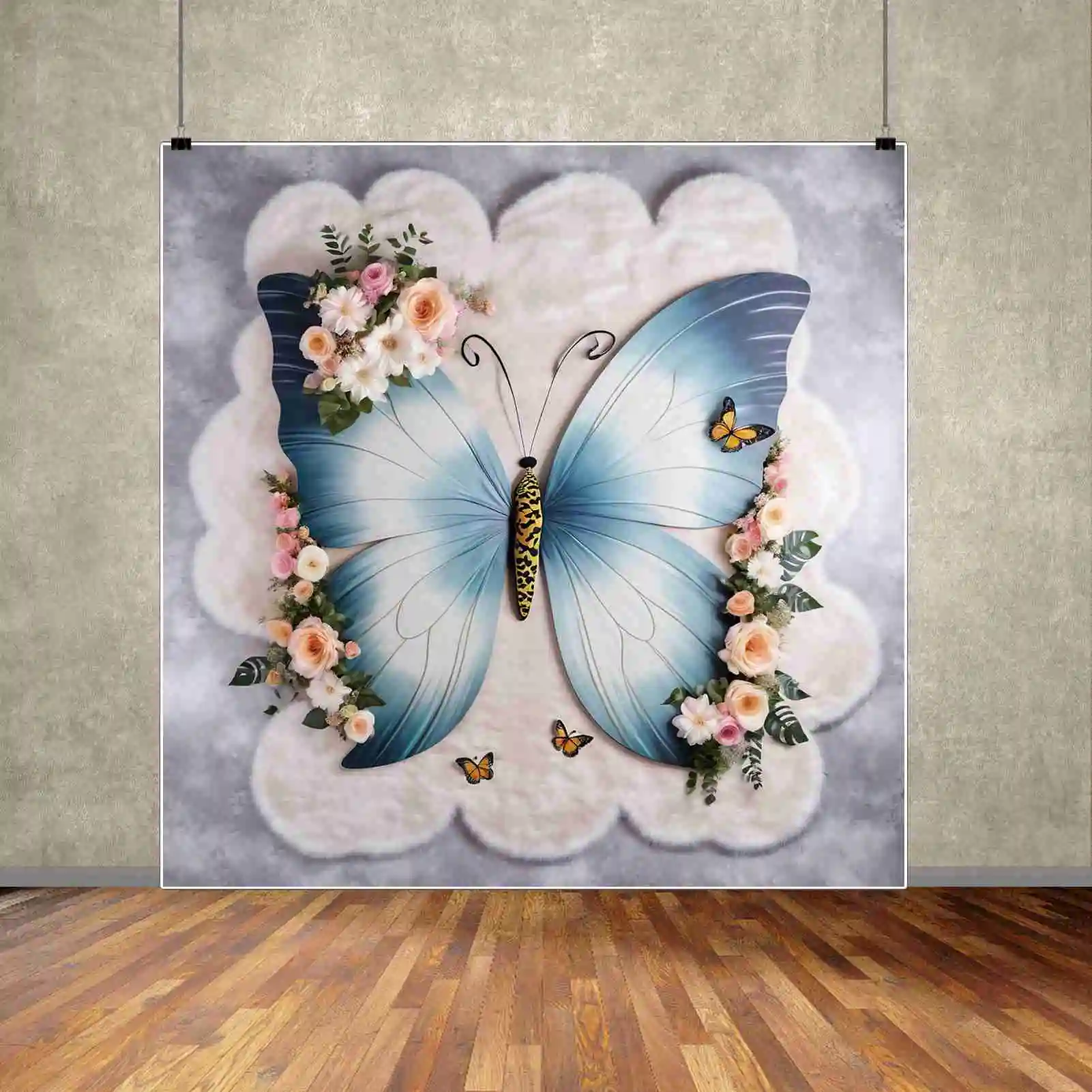 MOON.QG Butterfly Newborn Photography Backdrop Baby Child Portrait Photozone Background Personalized Happy Birthday Party Banner