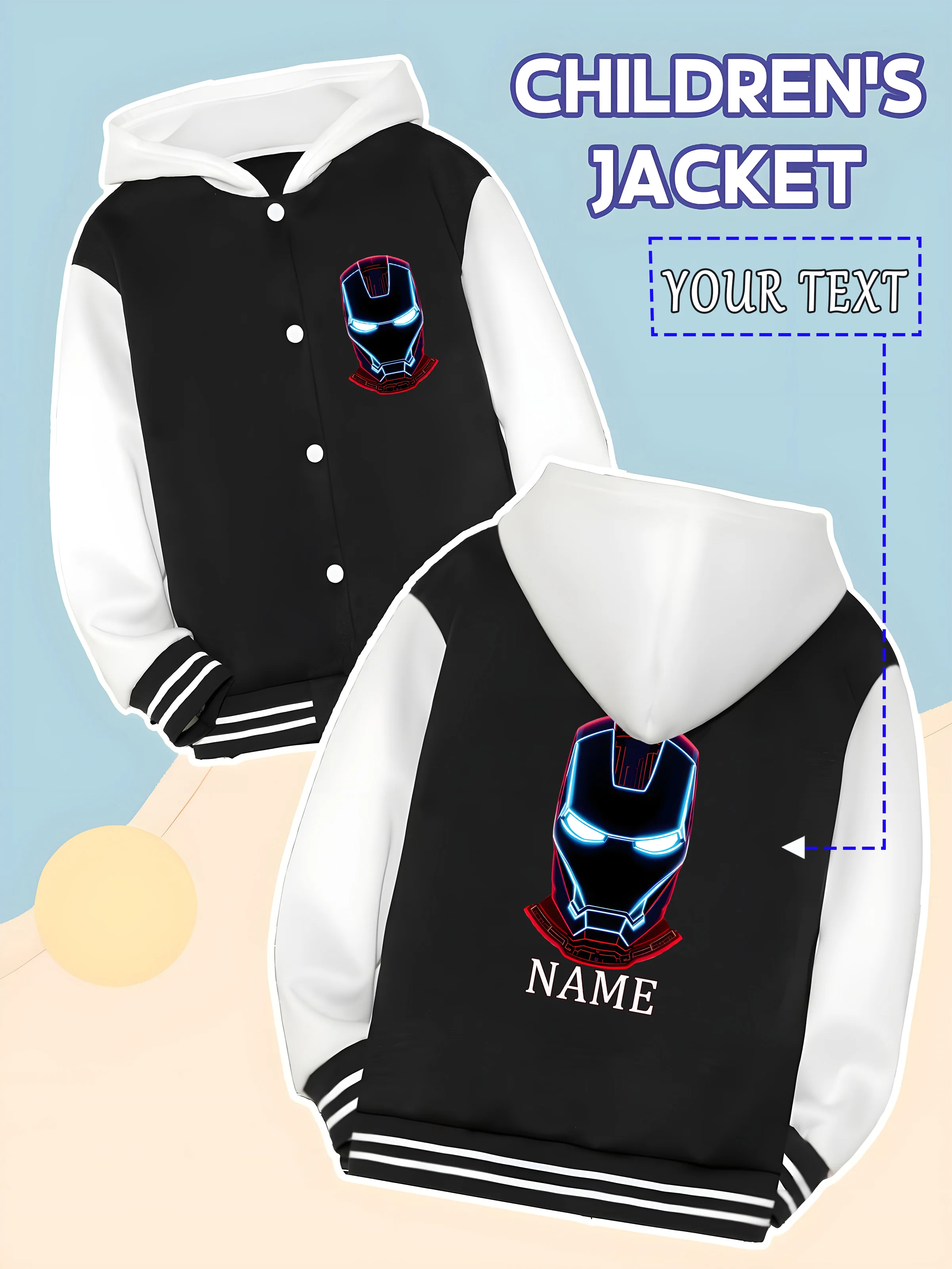 

MINISO Marvel Boys Baseball Jacket - Iron Man luminous head design, full of technology, super eye-catching for sci-fi events and