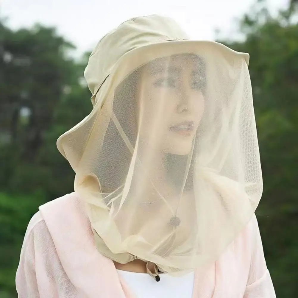 Mosquito Head Net Hat Sun Protection Bucket Hat Hidden Net Mesh Foldable Fly Protection Netting Hat For Outdoor Fishing Hiking