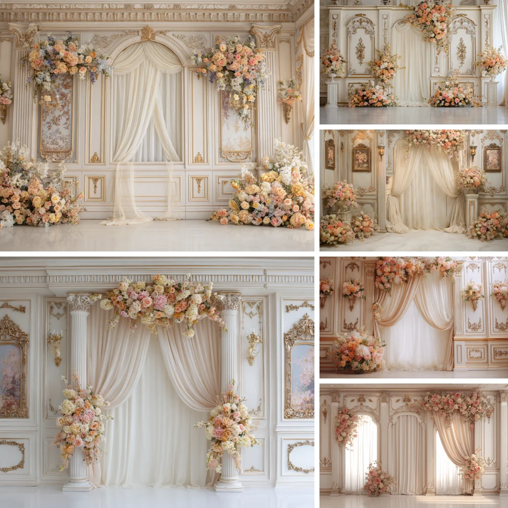 Photography Backdrop Boho Style Beige Floral Curtains Decoration Baby Shower Newborn Party Backgrounds For Photographs