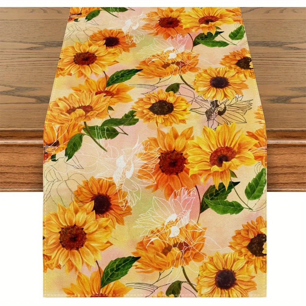 Sonnenblumen-Tischläufer, 2D-Einzeldruck, Gelb, Wohndekor-Accessoire, Leuchtend Fröhlich, Naturthema, Langlebiger Tischläufer